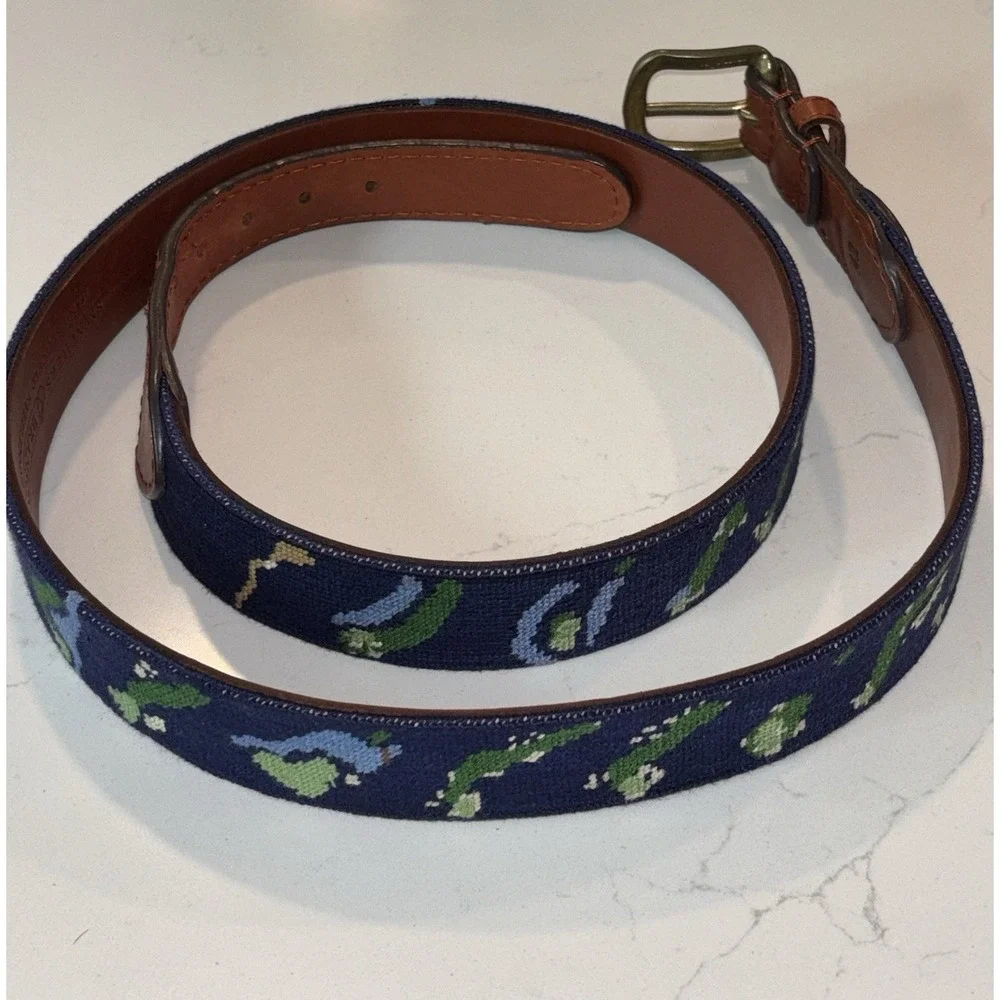 Smathers & Branson Crooked Stick Golf Needlepoint Belt Size 42 EUC